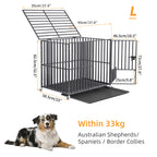 XXL XL Large Heavy Duty Dog Crate Strong Pet Cage Tear Resistant Square Tube Metal Kennel Playpen with Lockable Wheels and Tray