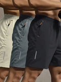 3 Pcs Mens Summer Drawstring Sports Shorts With Zipper Pockets Breathable Quick Dry For Running Hiking
