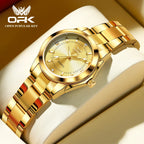 OPK 6002 Quartz Movement Elegance Watch For Women Chronograph Dial Stainless Steel Bracelet HD Luminous Function Life Waterproof Watch