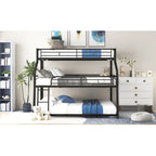 Black Twin XL Full XL Queen Triple Bunk Bed with Long Short Ladder and Full Guardrails