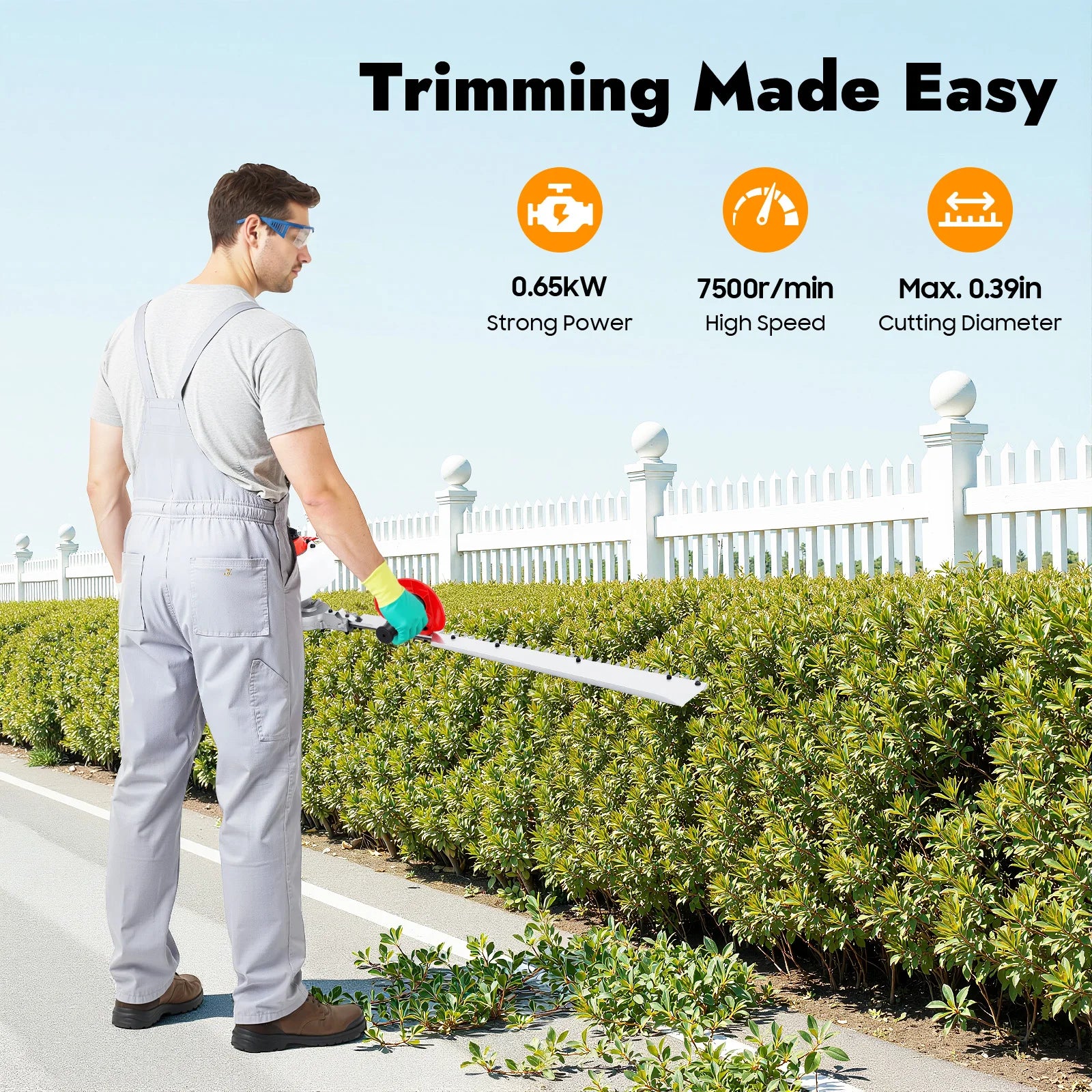 Petrol Hedge Trimmer Machine, 22.5CC 2-Stroke Engine with 27.6 Inch Double-Sided Blade, for Garden Shrub Pruning Yard Landscaping, Heavy Duty Cordless Hedge Cutter with Gloves & Goggles Kit