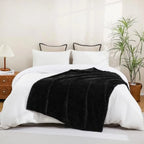 Black Fleece Throw Blanket 50"×60" for Couch Sofa Bed, Super Soft Cozy Plush Microfiber Flannel Blanket with Stripes Design Lig
