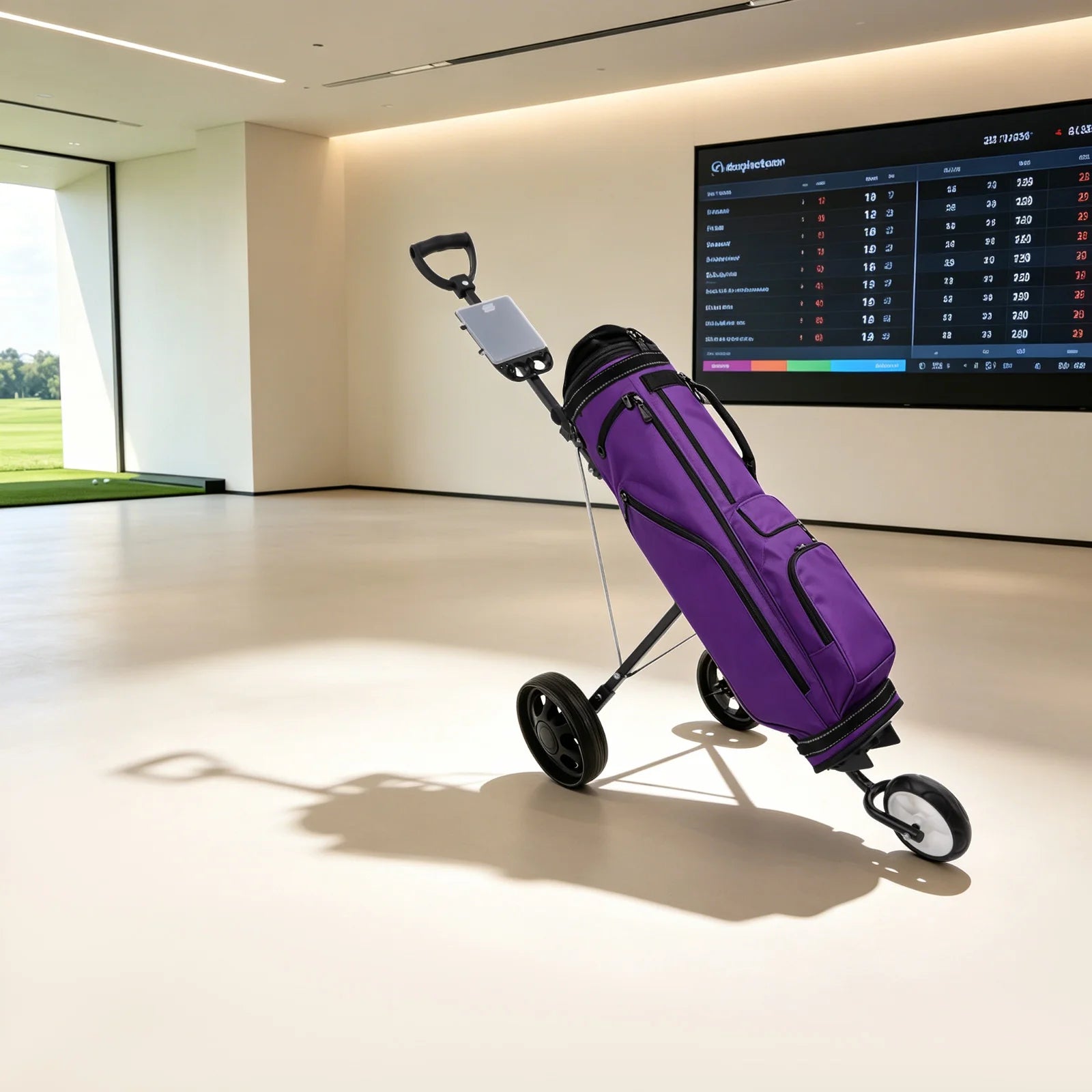 Golf Trolley, 3 Wheel Golf Push Cart, Folding Golf Cart, Heavy Duty Aluminum Frame, 44 lbs Load Capacity, Quick Fold, EVA Wheels, Foot Brake, Cup Holder, Scorecard