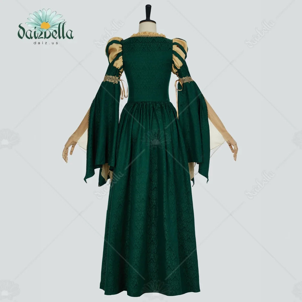 US Stock DAIZBELLA Women Medieval Renaissance Costume Pseudo-two-piece Vintage Renaissance Fair Dress with Wide Sleeves Lace
