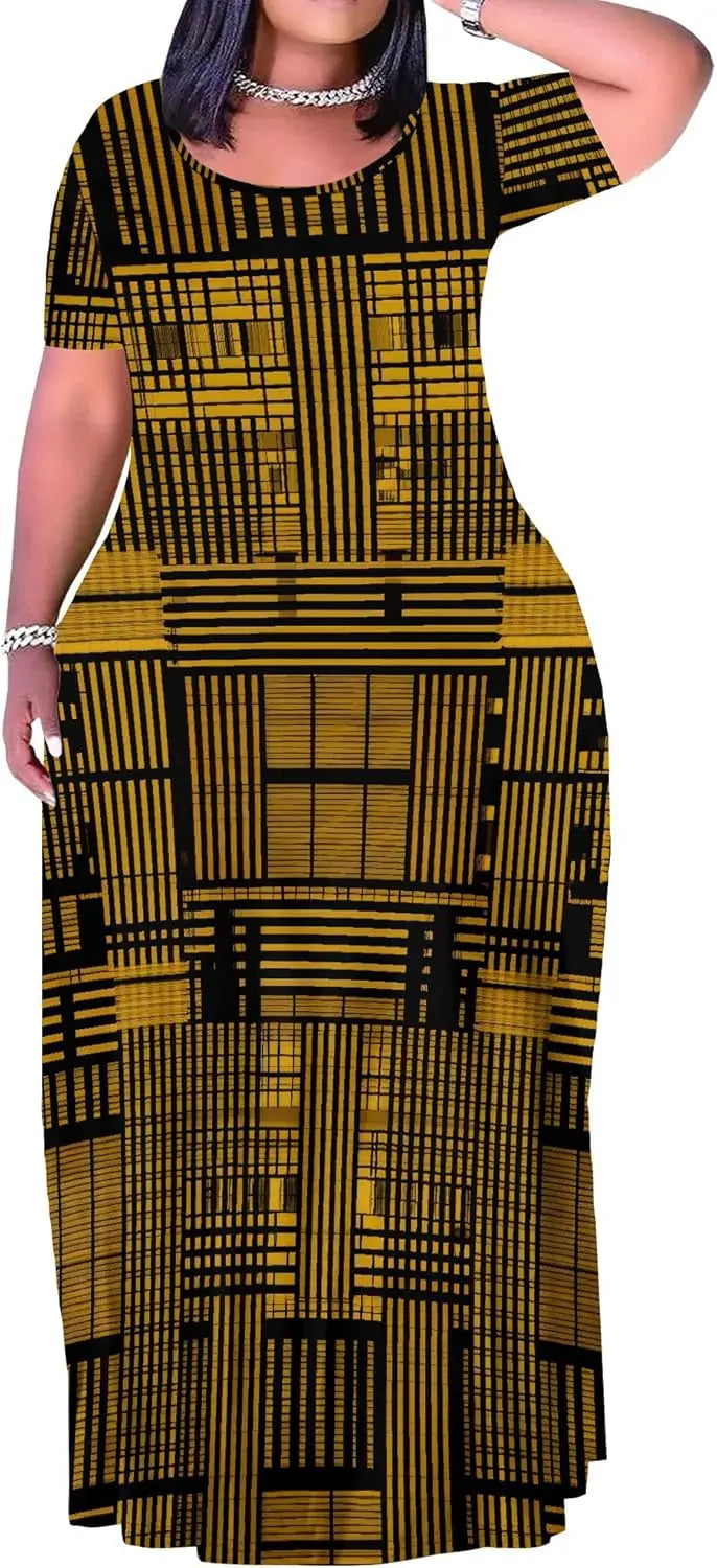 Plus Size Maxi Dress for Women Summer Casual Short Sleeve Tshirt Dresses with Pockets (XL-6XL)