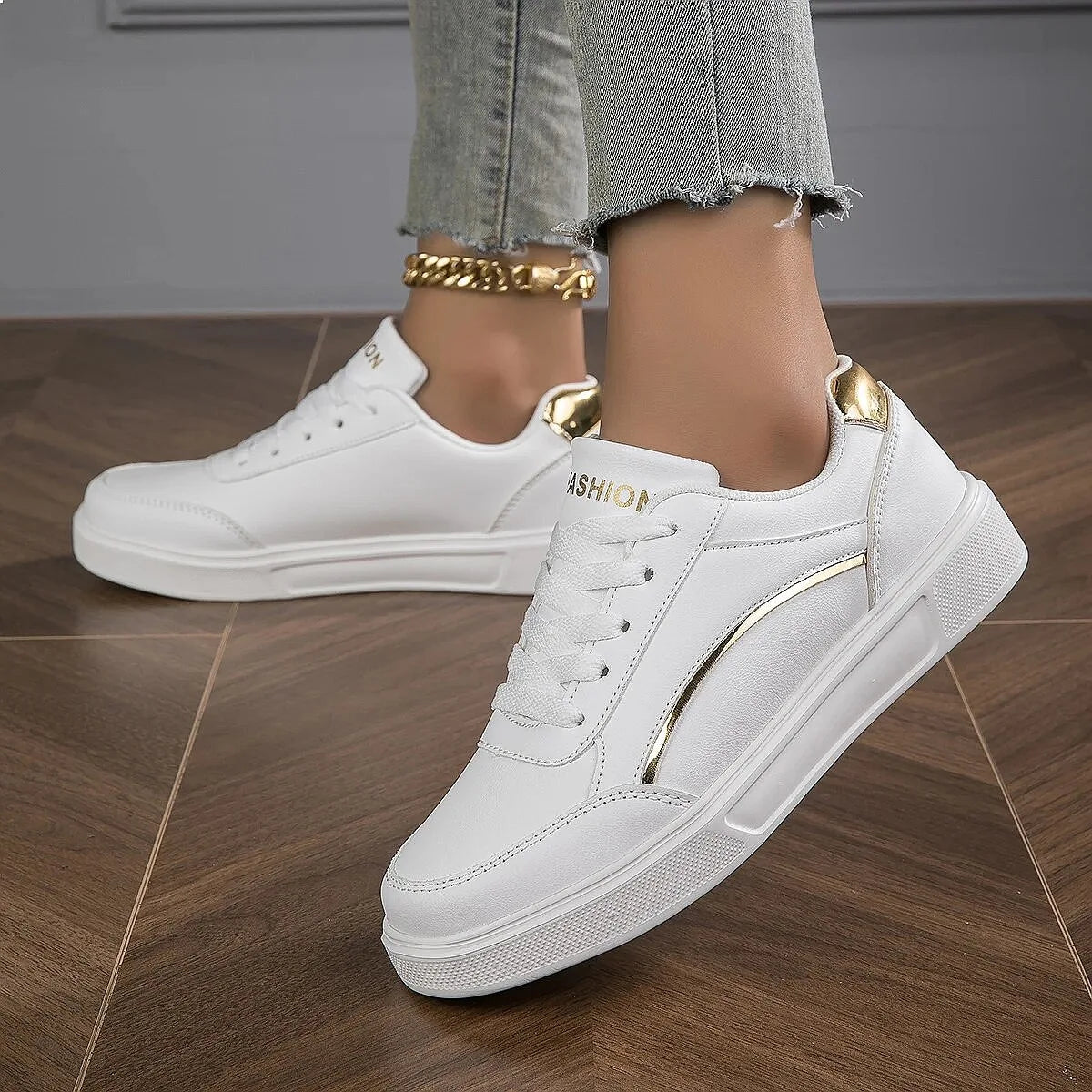 Baasploa Women Casual Sneakers Leather Platform Sneakers Classics Comfort Non-Slip Skateboarding Shoes