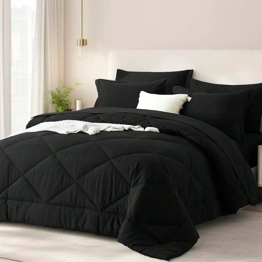 5/7 Piece Solid Color Bed Comforter Set Queen, Creative Geometric Pattern Design, Soft And Comfortable Summer Bedding Set