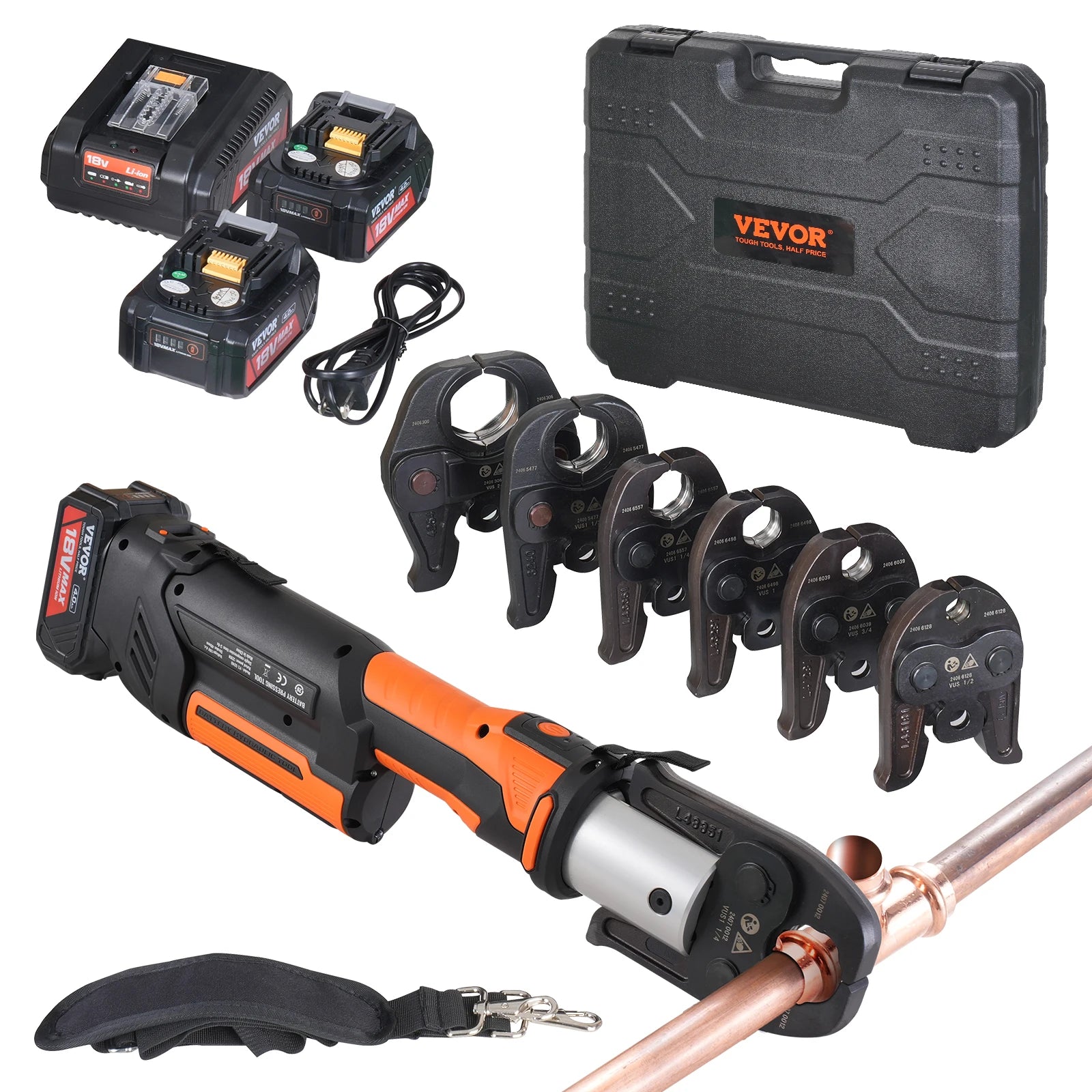SucceBuy Press Tool 18V Electric Pipe Crimping Tool for 1/2” 3/4” 1” 1-1/4" 1-1/2" 2" Copper Pipes Press Tool w/ Brushless Motor