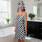 and White Towels Set of 8, Cute Checkered Towels for Bathroom Decor, 2 Bath, 2 Hand, 4 Washcloths, Cotton