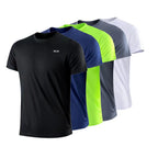 Summer Men Athletic Solid Round Neck Short Sleeve T-Shirt Polyester Quick Dry Breathable Lightweight Gym Running Bodybuilding Training Football Sport Tops