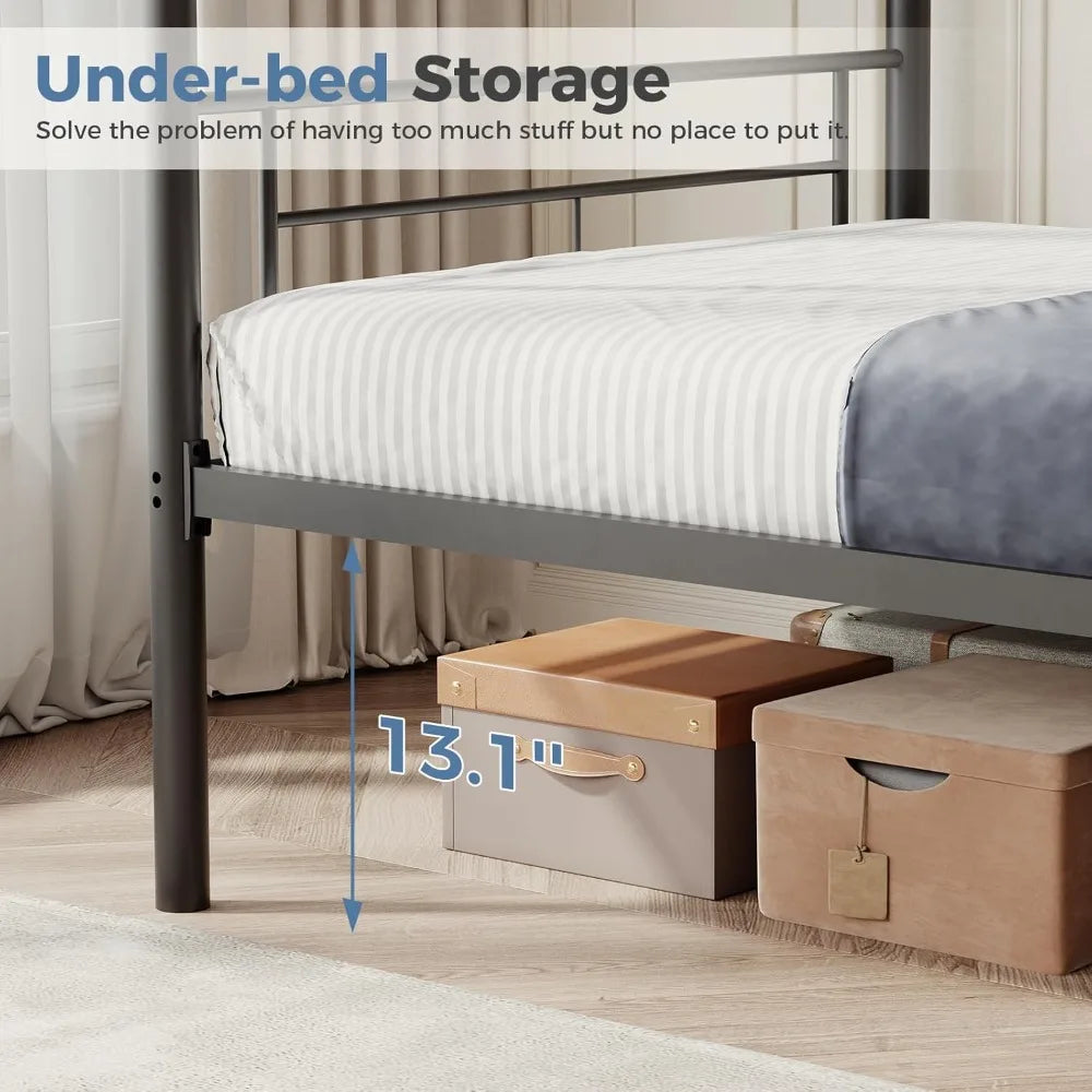 Metal Bunk Bed Frame Twin Over Twin with Ladder, High Guardrail, Heavy-Duty Slats, Under-Bed Storage, Noise-Free