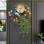 Peacock Art Wall Clock, Large Metal Silent Non-ticking Timepiece, Elegant Luxury Wall Decor for Home Living Room Bedroom