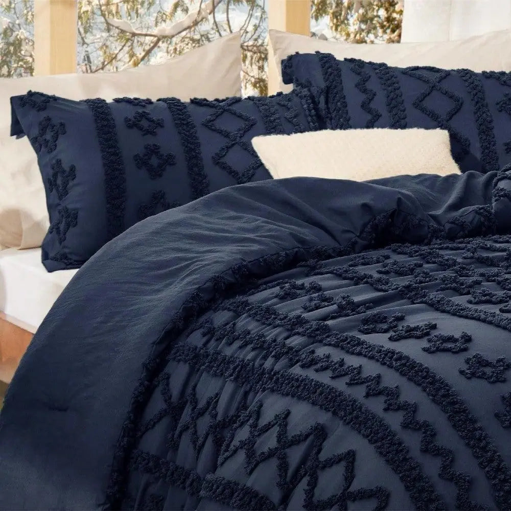 Boho Style Embroidery Bedding Set, Tufted Comforter for Room Decoration, Practical Supplies for Dorm & Apartment, Nice Present for Graduation and Back To School