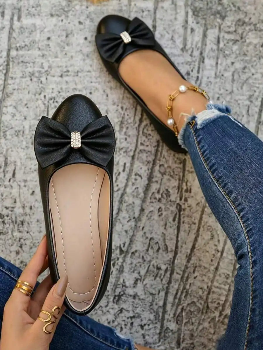 Womens Elegant Bow Flat Loafers, Spring Autumn Comfortable Casual Office Shoes