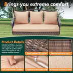 Upgraded Wicker Hanging Porch Swing Heavy Duty 900lbs 3-Seat Outdoor Patio Swing Chair Bench for Adult w/ 8.9ft Hanging