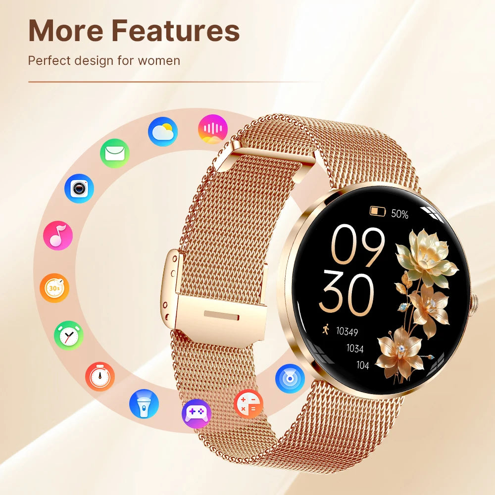 MEVADEN 8.5mm Utra-thin Stainless Steel Smartwatch 1.43 inch AMOLED Screen Women Bluetooth Call Health Monitor Sport Smart Watch