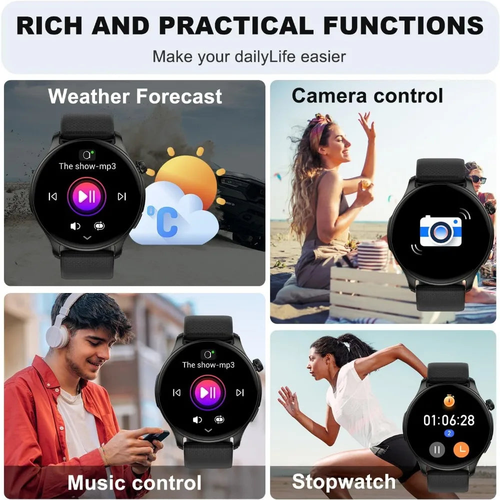 Waterproof Fitness Smartwatch with Answer Call, Pedometer, Sleep and Heart Rate Tracking for Men and Women