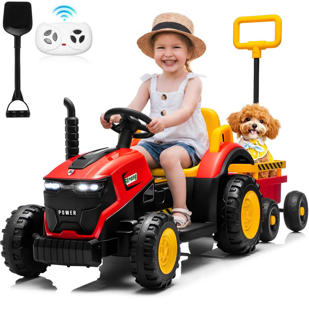 12V Kids Electric Ride On Tractor With Removable Trailer, Remote Control & Manual Drive 2 Modes, Bluetooth Music LED Light, Children Farm Ride‑on Car Toy Gift for Kids Boys Girls