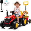 12V Kids Electric Ride On Tractor With Removable Trailer, Remote Control & Manual Drive 2 Modes, Bluetooth Music LED Light, Children Farm Ride‑on Car Toy Gift for Kids Boys Girls