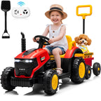 12V Kids Electric Ride On Tractor With Removable Trailer, Remote Control & Manual Drive 2 Modes, Bluetooth Music LED Light, Children Farm Ride‑on Car Toy Gift for Kids Boys Girls