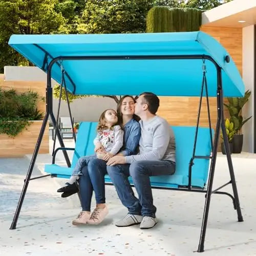 3 Seat Patio Swing, Outdoor Swing with Removable Cushions, Porch Swing with Adjustable Canopy for Backyard, Porch