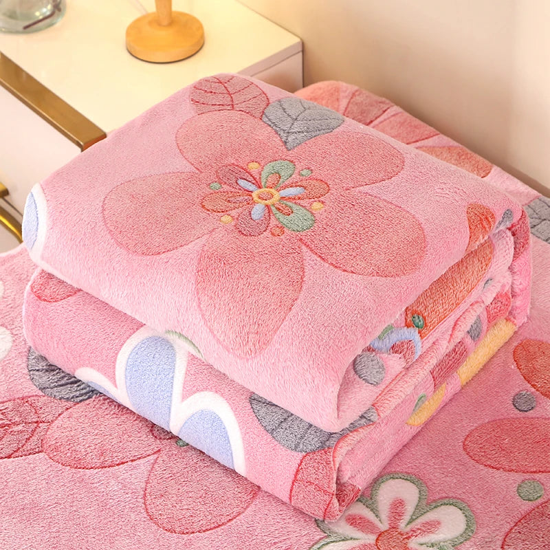 1pc Floral Style Warm Bedspread Fleece Blanket Plaid Travel Shawl Sofa Nap Blankets Home Bedsheet Manta