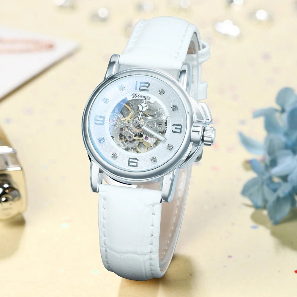 WINNER Fashion Elegant Mechanical Watch for Women Luminous Hands Business Classic Ladies Watches Top Brand Luxury Leather Strap