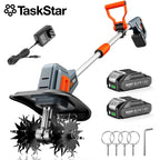 TaskStar Cordless Electric Tiller Garden Cultivator Lightweight Soil Digger Garden Weeding Rotavator Fit Makita 18V Battery Pin