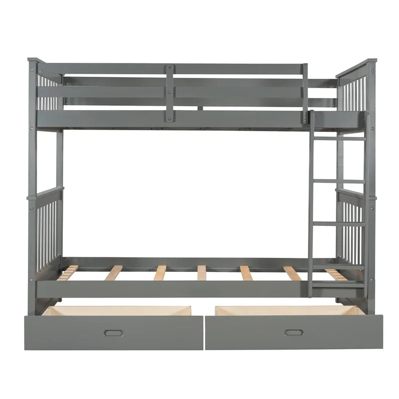 Gray Twin Over Twin Bunk Bed with Ladders and Storage Drawers LT000265AAE