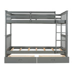 Gray Twin Over Twin Bunk Bed with Ladders and Storage Drawers LT000265AAE