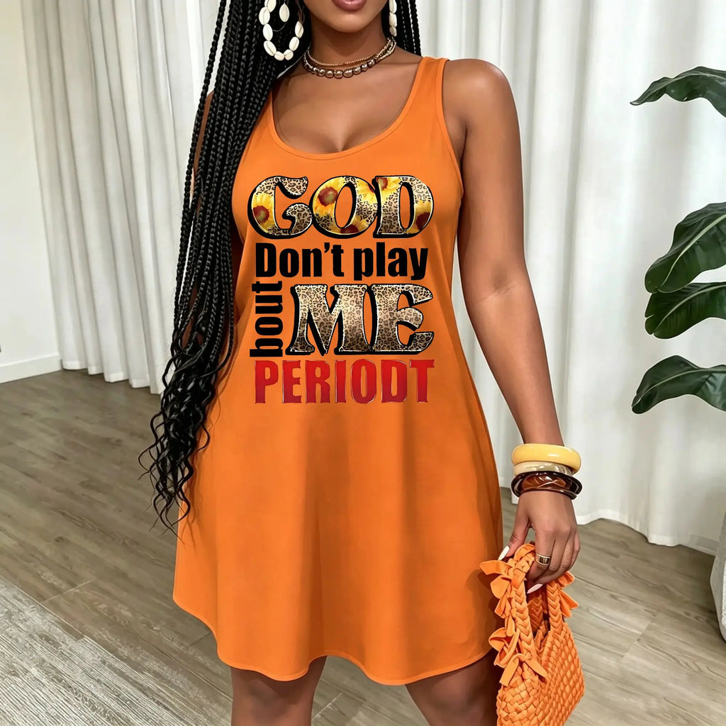 Women Plus Size Summer Dresses For GOD Don't Play About Me Graphic Printed Crew Neck Sleeveless Sundresses Vacation Loose Fit Spring/Summer Tank Dresses Beach Casual Fashion Outing Clothes
