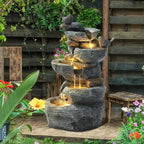 5-Tier Cascading Rock Fountain with 4 LED Lights - Outdoor Waterfall for Garden, Patio, Yard, and Deck Decor