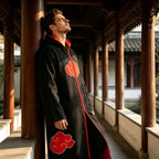 Anime Red Cloud Cosplay Cloak Black Long Robe Hood Stand Collar Halloween Carnival Party Stage Performance Costume for Men Women