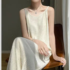 Original Black White Chiba Pleated Suspender Slimming Dress Women Casual Loose Drooping All-Match Dress