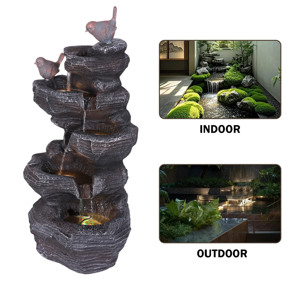 27 Inch 5-Tier Outdoor Water Fountain with Lights Outdoor Garden Waterfall Decor for Patio Garden Backyard Porch Home Art Docor