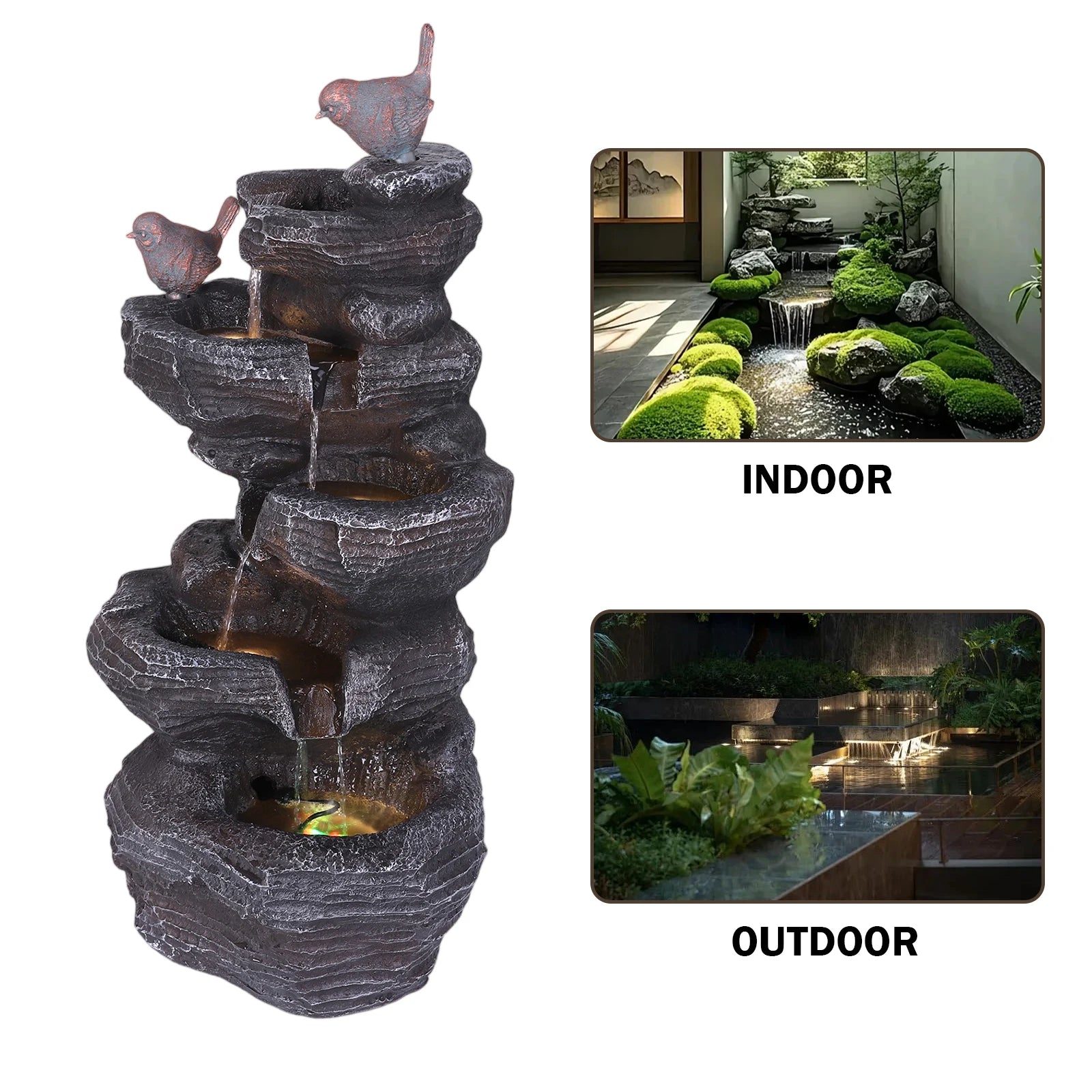 27 Inch 5-Tier Outdoor Water Fountain with Lights Outdoor Garden Waterfall Decor for Patio Garden Backyard Porch Home Art Docor