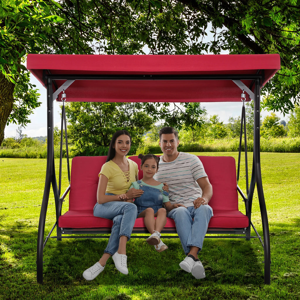 AOOU 3-Seat Patio Chair Deluxe Porch Swing with Adjustable Canopy Removable Cushion