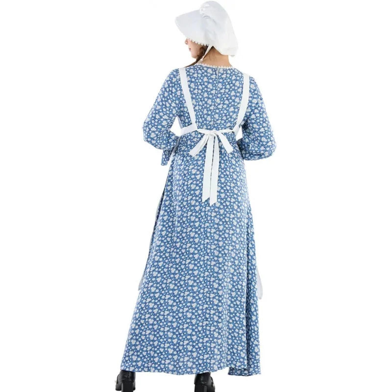 Pioneer Dress Women Prairie Dress with Bonnet Adult Long Colonial Costume