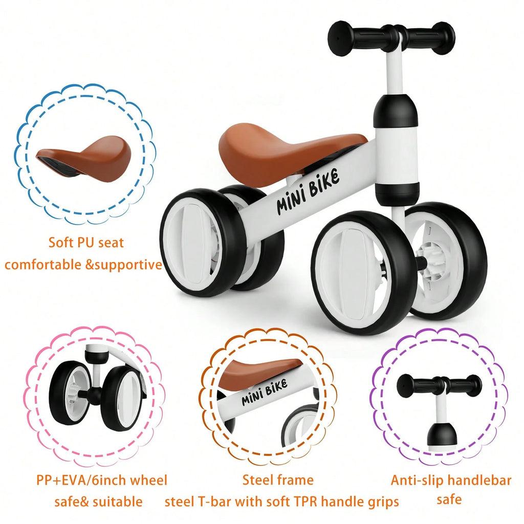 Toddler Balance Bike 10-24 Months | 4-Wheel No-Pedal Ride On Toy with 135° Steering,Anti-Rollover, Lightweight 3.3lbs, Silent Wheels for Baby Boys Girls
