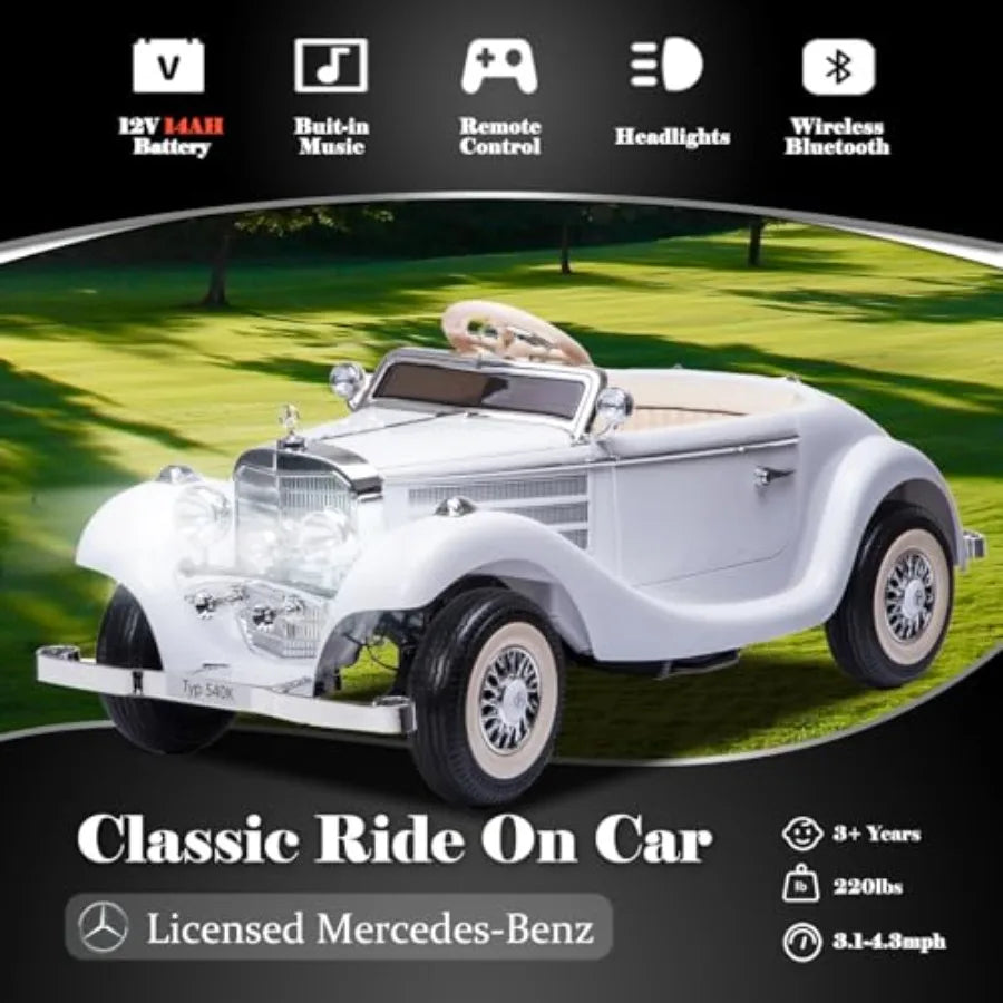 Large Ride On Car Compatible with Benz 12V Battery Powered Electric Vehicles with Remote Control for 4WD Classic Ride on Toys w