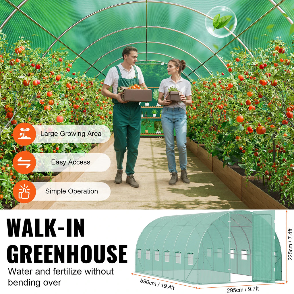SucceBuy Walk-in Tunnel Greenhouse Hoop House Greenhouse Tunnel Plant House with Galvanized Steel Frame Swing Door for Outdoor