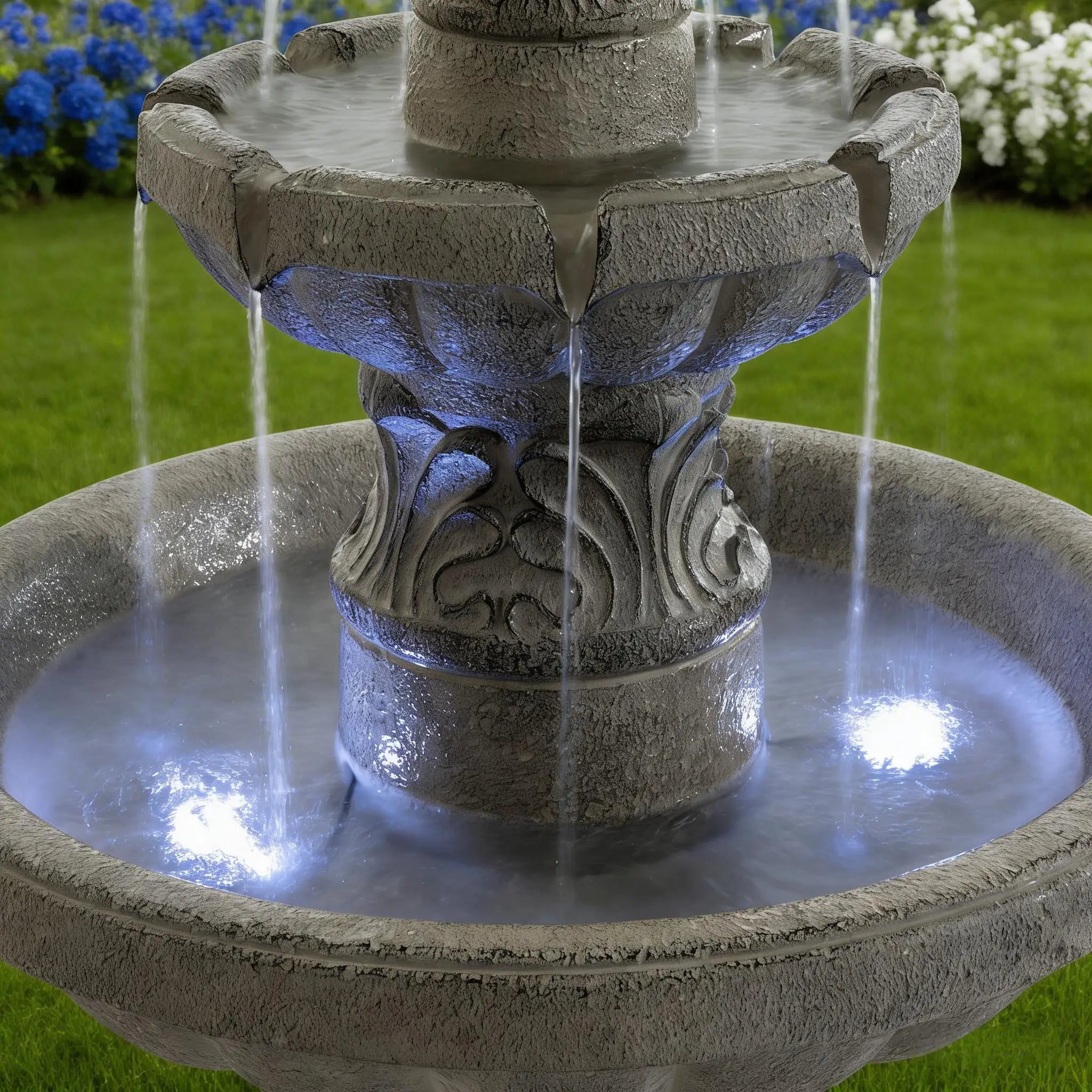 52 Inch Height 3-Tier Outdoor LED Garden Water Fountain, Large Floor-Standing Resin Cascading Bubbler Waterfall Fountain with Pump, Decorative Outdoor Fountain for Backyard, Patio, Yard & Home Decor