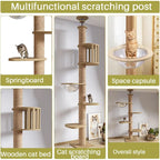 Adjustable Height Cat Tree (95-108in) with 4.33in Wide Scratching Post, Hammock, and Sisal Rope - Supports Up to 110 lbs