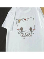Women Men T Shirts Cartoon Printed Funny Couple Sweet Short Sleeve O Neck Loose Y2k Harajuku Tops Female Casual Tshirt