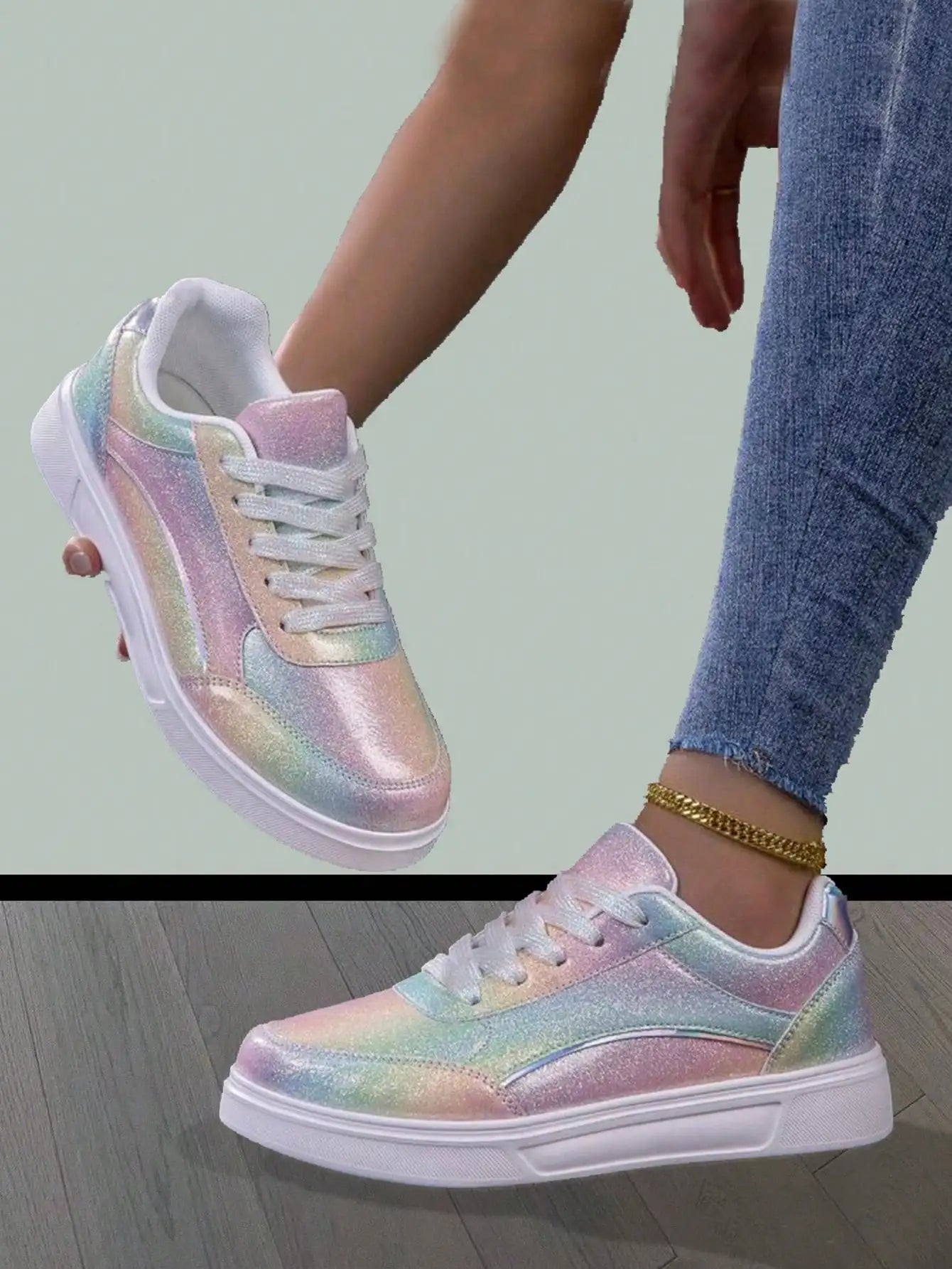 Sequin Rainbow Shiny Casual Sneakers Street Style Party Wedding Fashion Shoes For Women