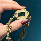 Vintage Square Olive Green Resin Warp Bracelet Relief Lion Chain Woman Jewelry Antique Gold Plated Luxury Designers Accessories