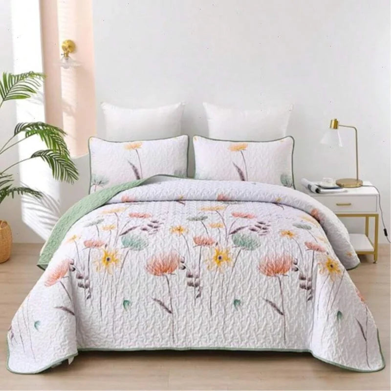 3 Pieces  Yellow Flower Quilt Set Twin Full Queen King Size, Paisley Patchwork Plaid Bedspread Bedding Sets  Coverlet Set.