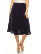 Plus Size Solid Flared Midi Skirt Lightweight A-Line For Everyday Wear