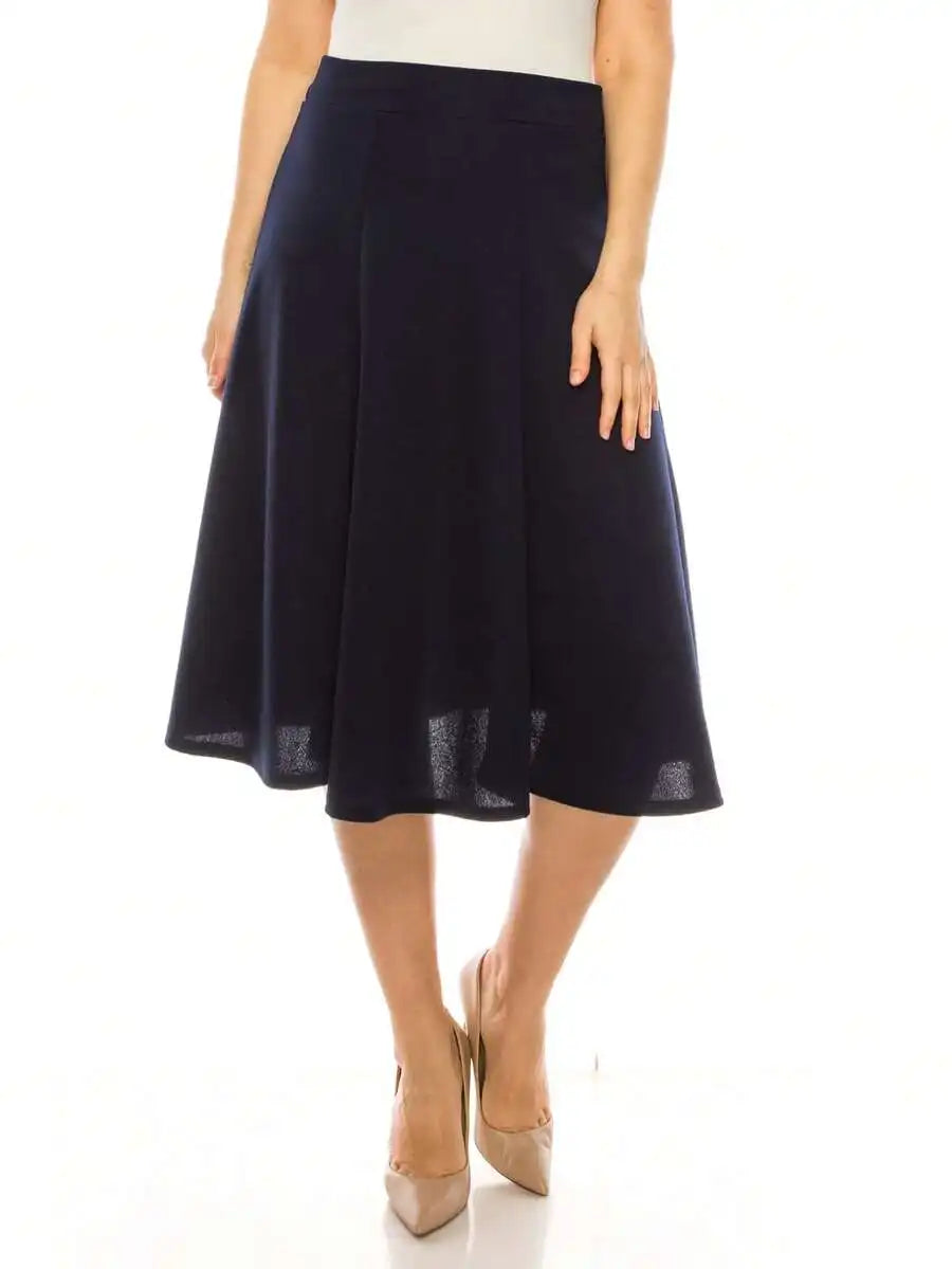 Plus Size Solid Flared Midi Skirt Lightweight A-Line For Everyday Wear