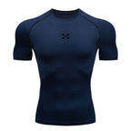 Summer Men Athletic Compression Short Sleeve Running T Shirt Elastic Polyester Quick Dry Gym Workout Fitness Top